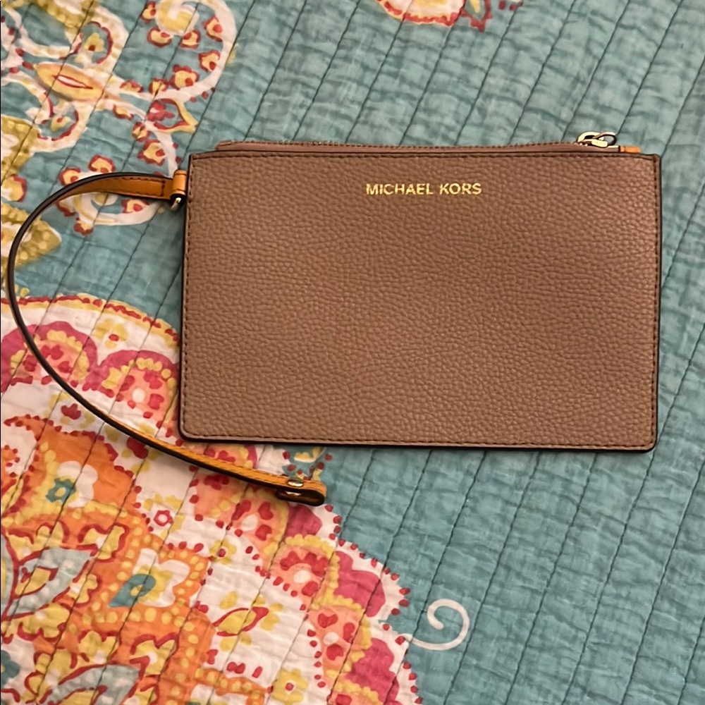 Michael Kors Pebbled Leather Wristlet in Taupe